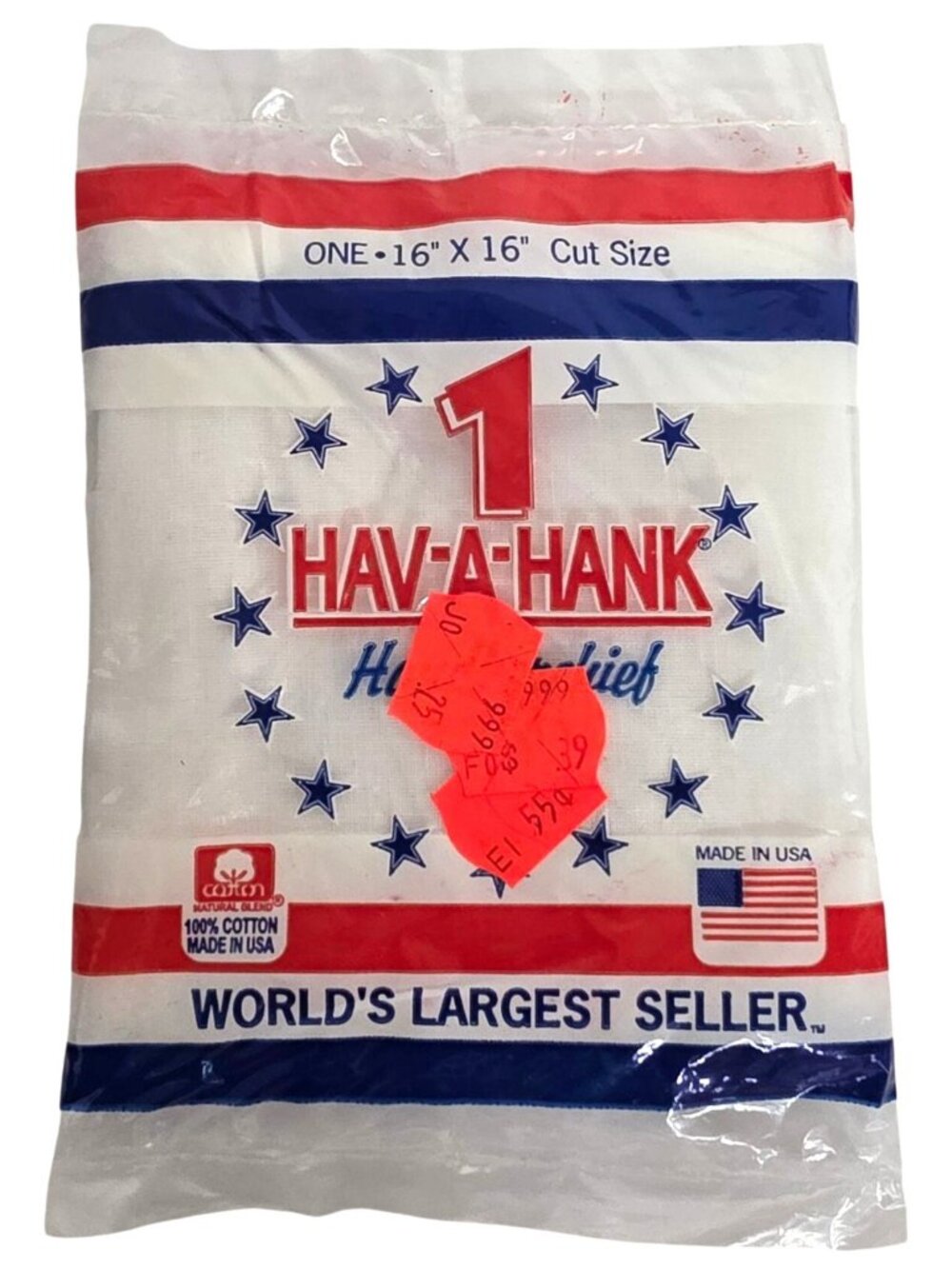 Sealed Single Pack HAV-A-HANK White Handkerchief 16" x 16" Cut Size 100% Cotton